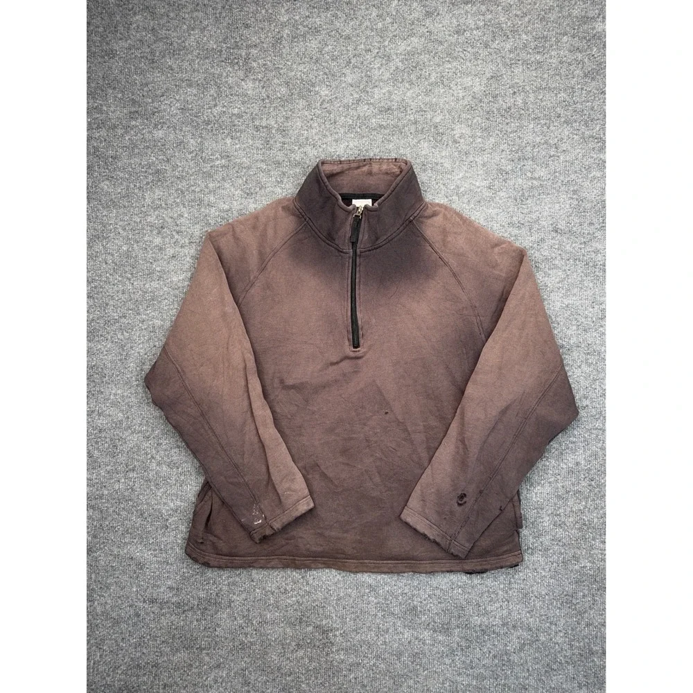 Foot Locker Vintage Quarter Zip Sweatshirt Men Medium Brown Sun Faded Distressed